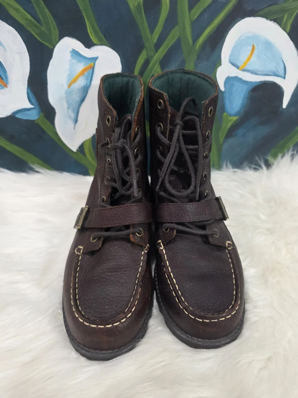 Boys Polo Ralph Lauren Size 6 Brown Leather Ranger Buckle Lace Up Boots
